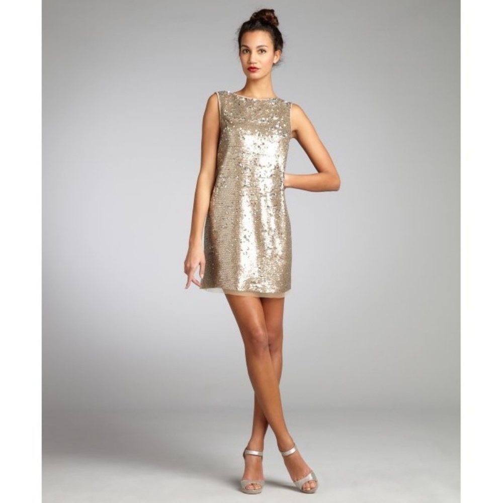 Suzi Chin Taupe Sequin Sleeveless Sheath Dress